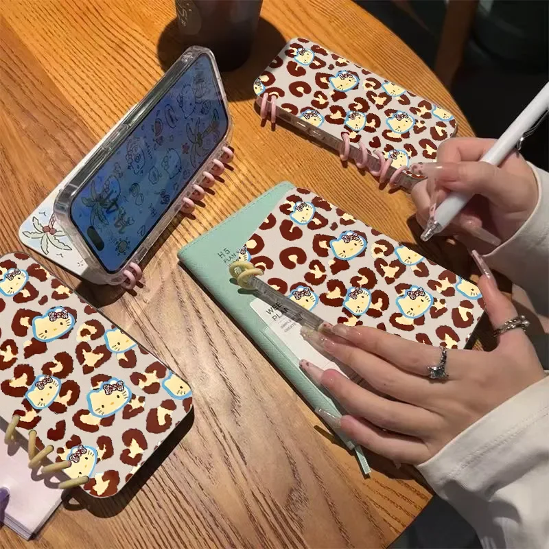 

sanrio leopard print Hello Kitty Laptop Flip Phone Case for IPhone 11 12 13 14 15 16 Pro Max Full soft shell Fall prevention