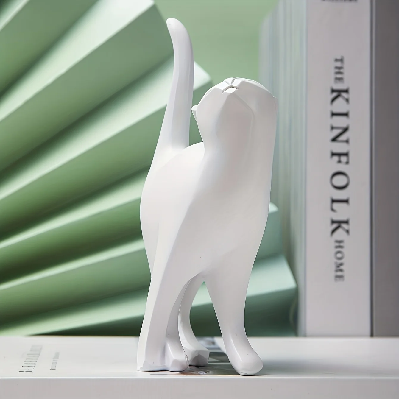 1pc Resin Creative Curious Cat Sculpture,Adorable Tail-Up Kitty Home Decor Figurine,White/Black,Modern Home Shelf Desk Decor byM