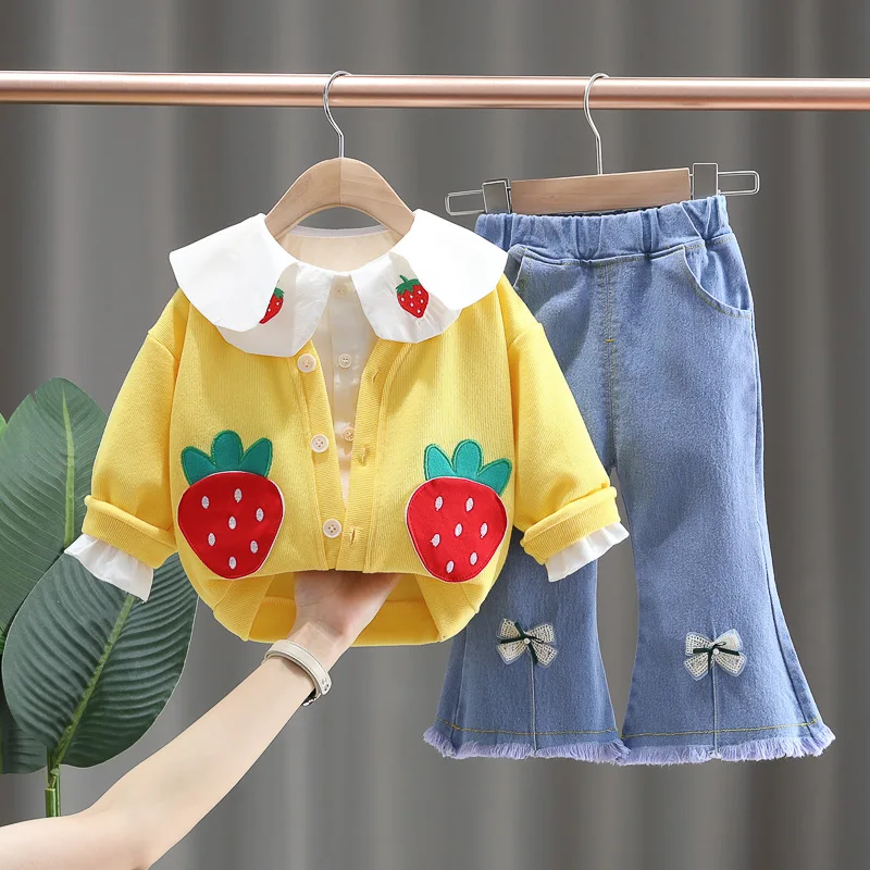 New Spring Autumn Baby Clothes Suit Children Girls Fashion Casual Jacket Shirt Pants 3Pcs/Sets Toddler Costume Kids Tracksuits