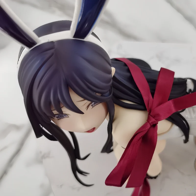 In Stock Maria Bunny Decor Ornament 31cm Long Black Hair White Rabbit Ear Red Ribbon Desktop Collectible Display Gift