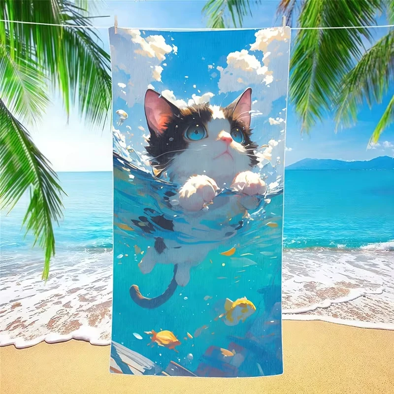 Floating Kitty Ocean Scene Beach Towel Sunscreen Windproof For Pool Camping Travel