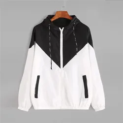 2022 Fashion Women Hooded Jacket Autumn Casual Zipper Pockets Jackets Coats Female Long Sleeve Two Tone Windbreaker Jacket