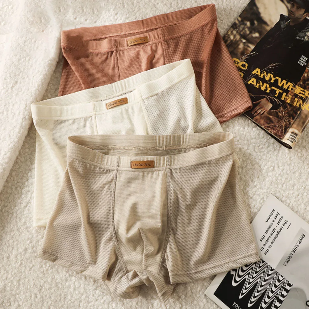 Men Mesh Texture Soft Boxer Shorts Sexy Accessories Underwear U Convex Pouch Lingeries For Man Trunks Breathable Men's Panties