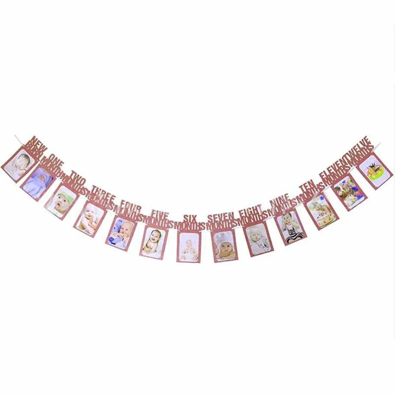 Baby-Fotobanner zum ersten Geburtstag, 1–12 Monate, Foto-Requisiten, Junge, Mädchen, Fotografie, Wimpelkette, Girlande, Babyparty, Partydekoration – Detail 11