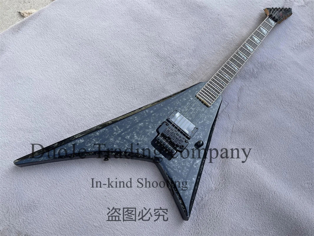 Gray Pearl Electric Guitar Black Body Tremolo Bridge Rosewood Fingerboard Shark Fin inlaid Closed Pickup Black Tuners