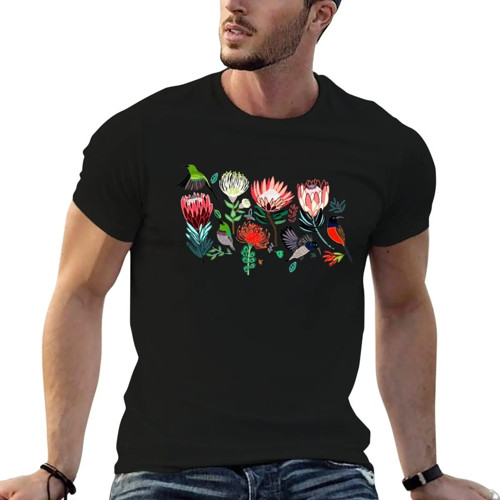 

Sunbirds & Proteas On Grey T-Shirt man t shirt luxury t shirts for man pack cotton T-Shirt