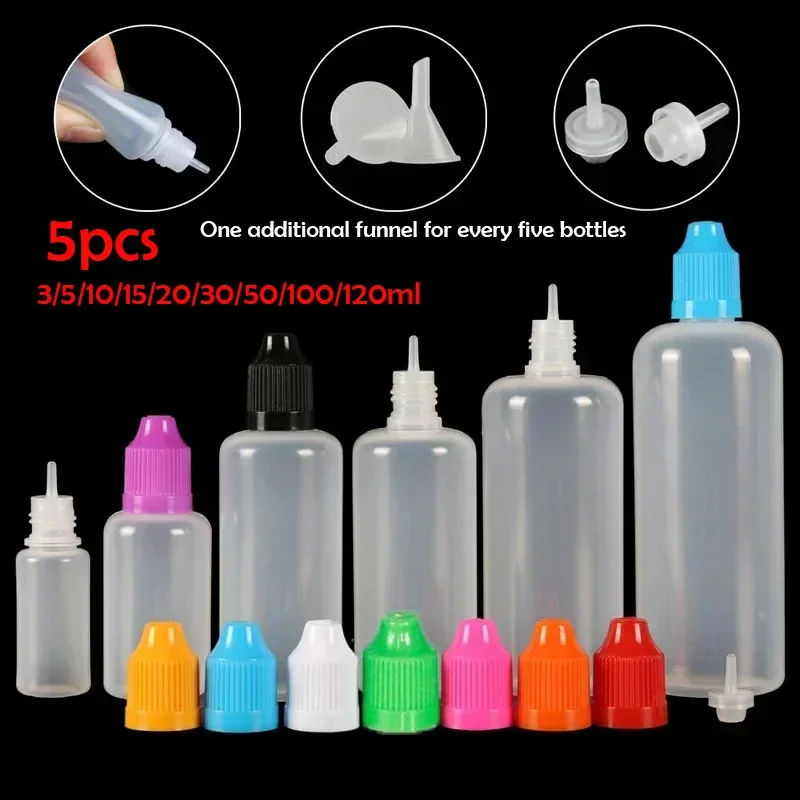 5 pièces 3/5/10/15/20/30/50/100/120 ML vide LDPE plastique E liquide compte-gouttes bouteille oeil goutte flacon compressible longue pointe conteneur