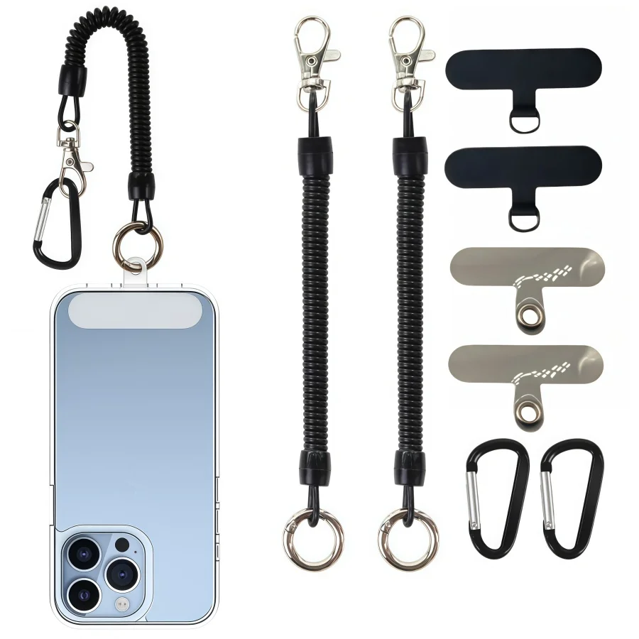 

8/10Pcs Telescopic Anti-Theft Spring Lanyard Gasket Phone Safety Wrist Strap with Tether Patch Universal Phone Charm String Keychain