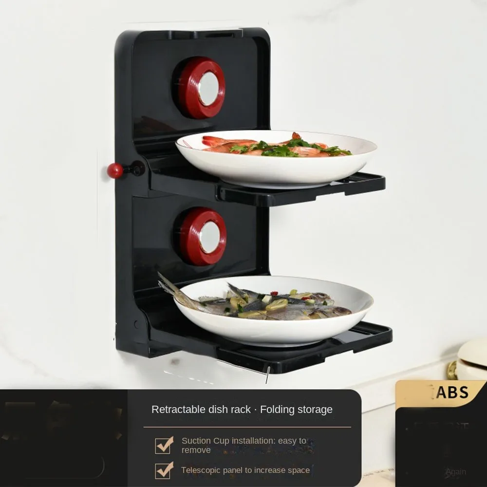 Multi-layer Food Preparation Rack Suction Cup Type No Punching Folding Seasoning Rack Space Saving Wall Mounted