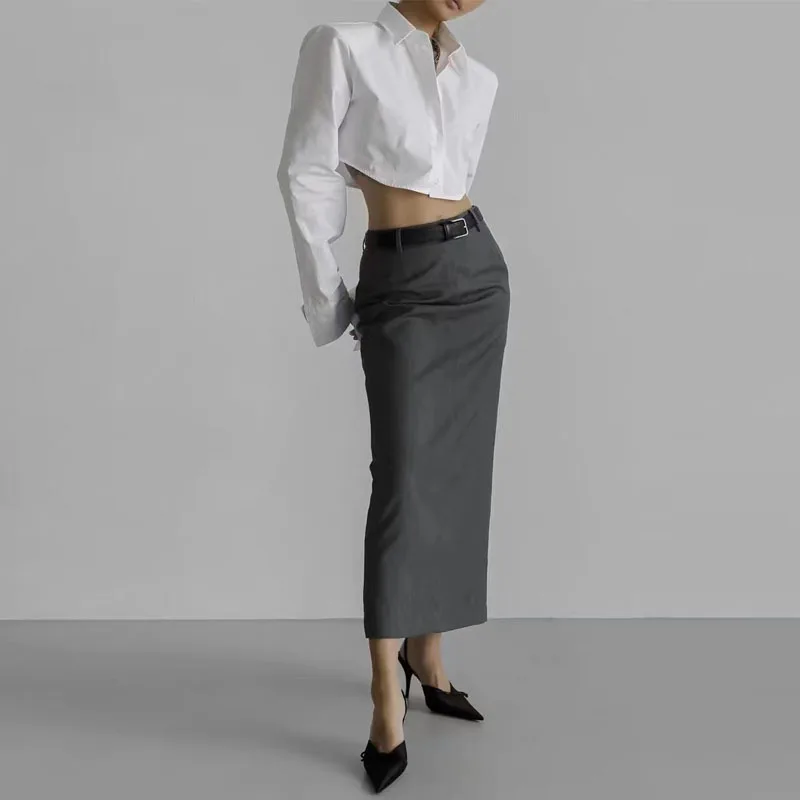 Dave&di 2025 Spring New Half Length Skirt Slimming Professional Bag Hip Back Split Mid Length Skirt Wool Suit Skirt For Women