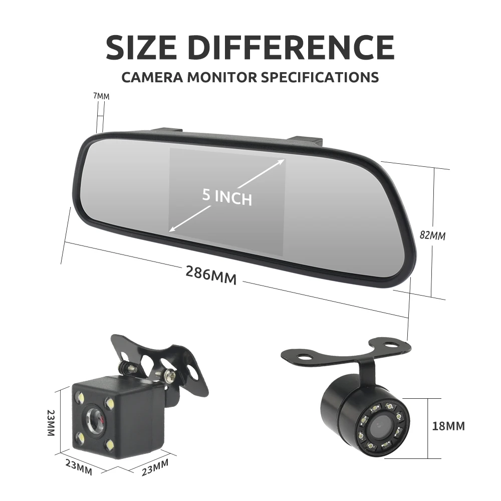 MJDOUD-Caméra de recul HD avec moniteur de rétroviseur pour voiture, stationnement de véhicule, écran de rétroviseur de 5 pouces, installation facile