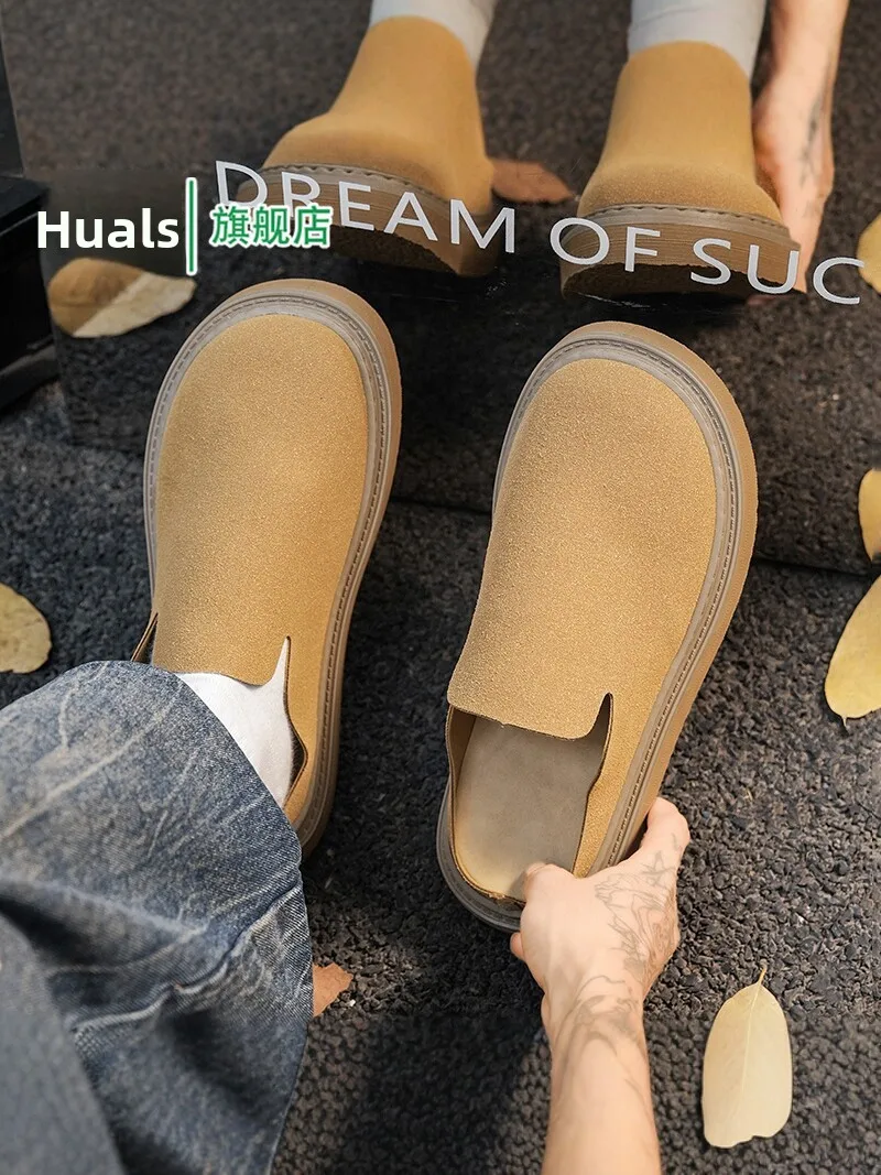 Men's Slip-On Office Shoes Fall Winter Anti-Slip Wear-Resistant Head Cover Half Slippers Soft Bottom  Trendy Shoes