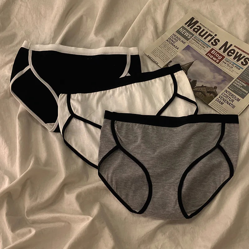 3Pcs Sports Cool Style Simple Cotton Panties For Women Mid Waist Ladies Underwear Girls Briefs Soft Breathbale Female Lingerie