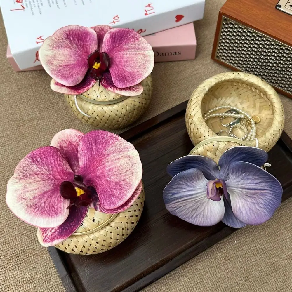 

Большая вместительная шкатулка для драгоценностей из бамбукового плетения, футляр для ювелирных изделий, серьги, бабочка, орхидея, органайзер для ювелирных изделий, коробка для хранения цветов