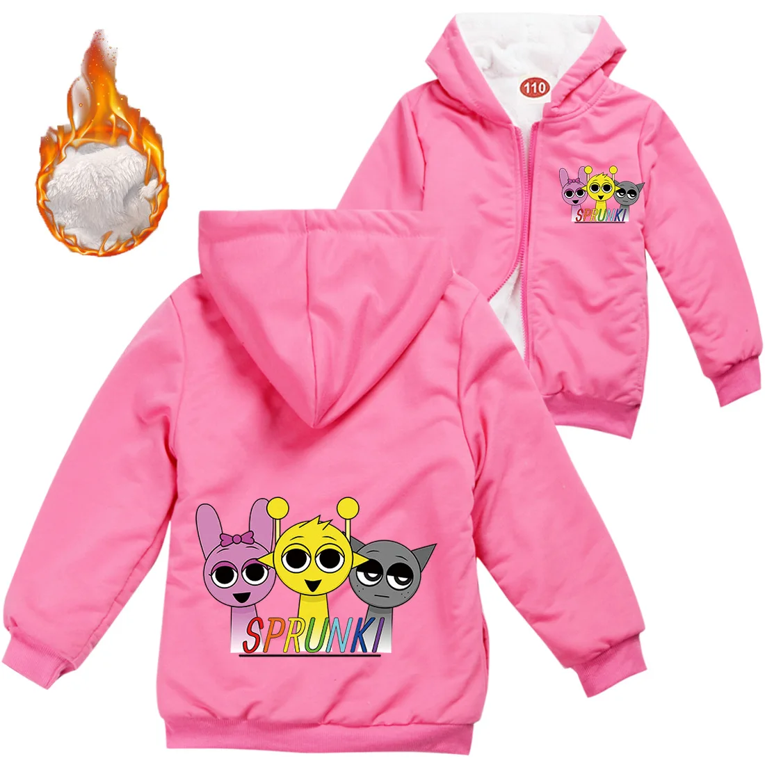 Horror Game Sprunki Toddler Girl Winter Clothes Children Incredibox Hoodie Sweater Boys fleece Zipper jacket Kids warm Coat