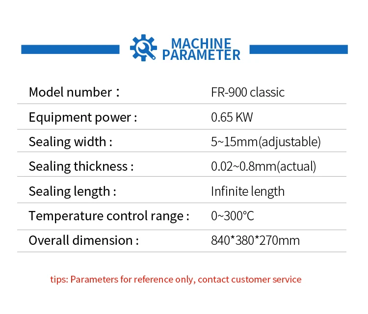 FR-900 Basic Continuous Pouch Bags Band Sealer Machine Heat Sealing Horizontal Digital Temperature Control Sealing Machine