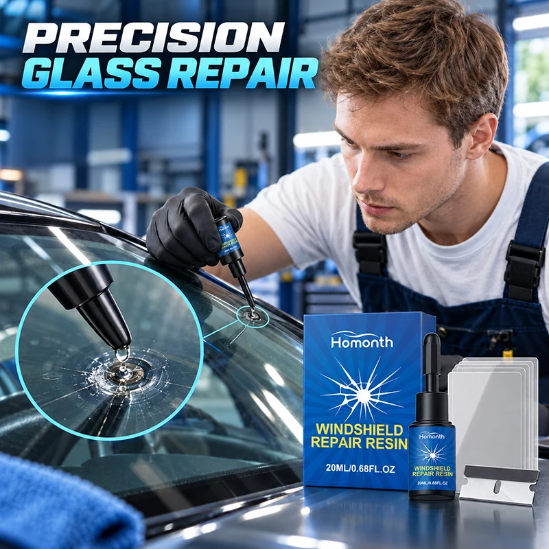 Glass Crack Repair Resin Kit For Cracks Chips Bullseye Star Damage With Curing Films and Scraper Quick Fix