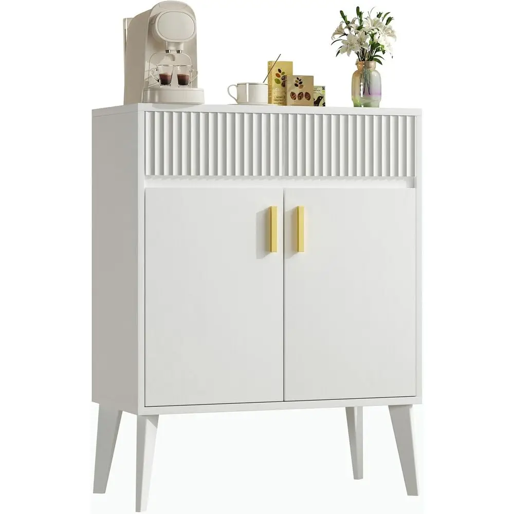 White Sideboard Storage Cabinet with 2 Drawers & 2 Doors, Adjustable Shelves, Suitable for Kitchen, Coffee Bar, Living Room, Ent