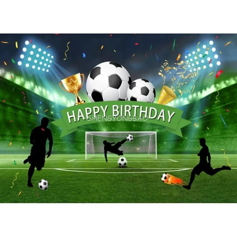 Soccer Theme Happy Birthday Photography Backdrop Props Boy Party Decorations Grass Lawn Football Field Studio Background Banner