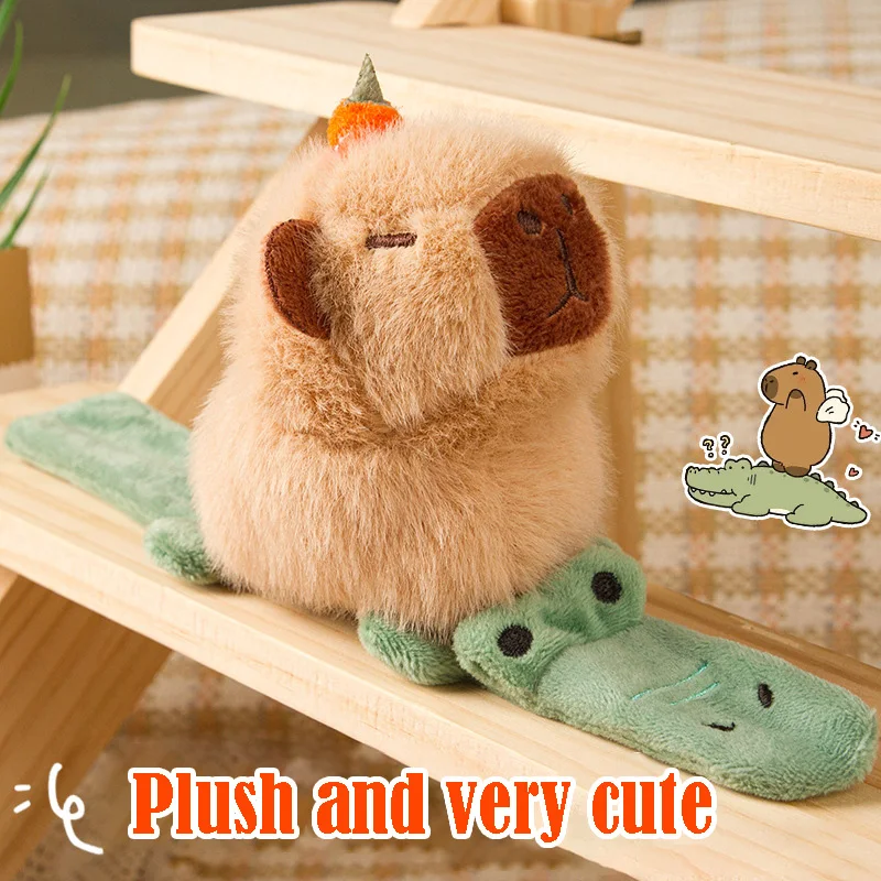 Lovely Animal Slap Snap Wrap Wristband Bracelet Capybara Kawaii Cute Dog Cat Plush Hand Ring Kids Hugger Toy Creative Funny Gift