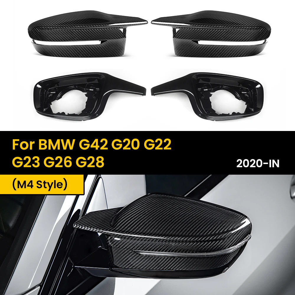 Real Dry Carbon Fiber Rearview Exterior Side Mirror Cover Caps For BMW G42 G20 G22 G23 G26 G28 2020-IN M4 Style 4 Pcs/Set