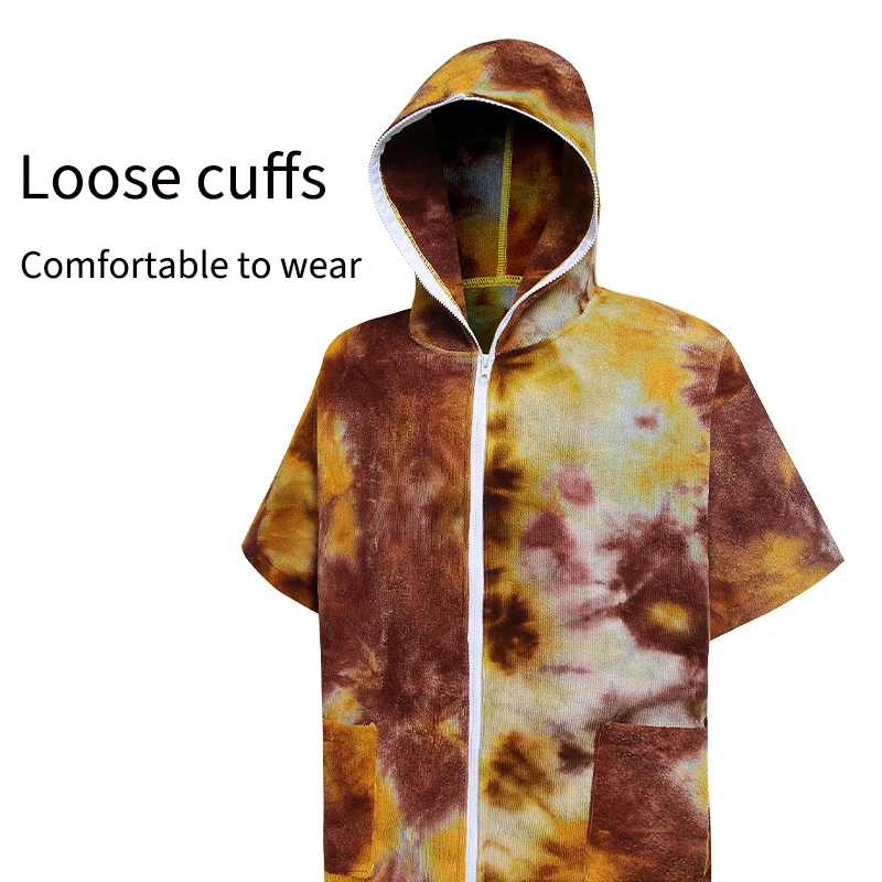 Microfiber Thick Tie-Dye Zipper Bathrobe Adult Absorbent Bathrobe Hooded Cape Swimming Men\'s And Women\'s Diving Warm Cape