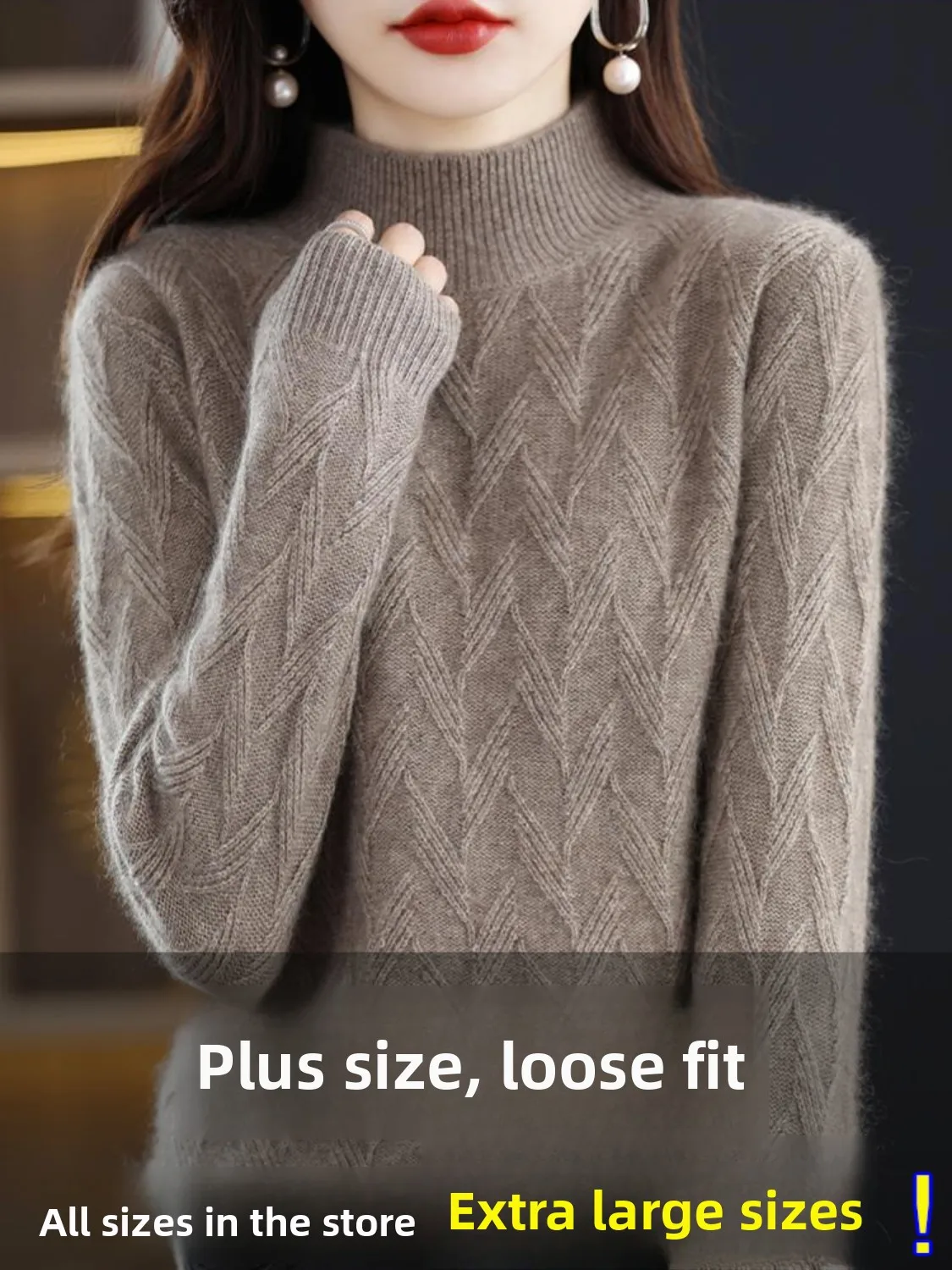 

Женский вязаный шерстяной свитер больших размеров, свободный крой, осенне-зимний, комфортный, теплый, с длинным рукавом, прямой крой, базовая кофта