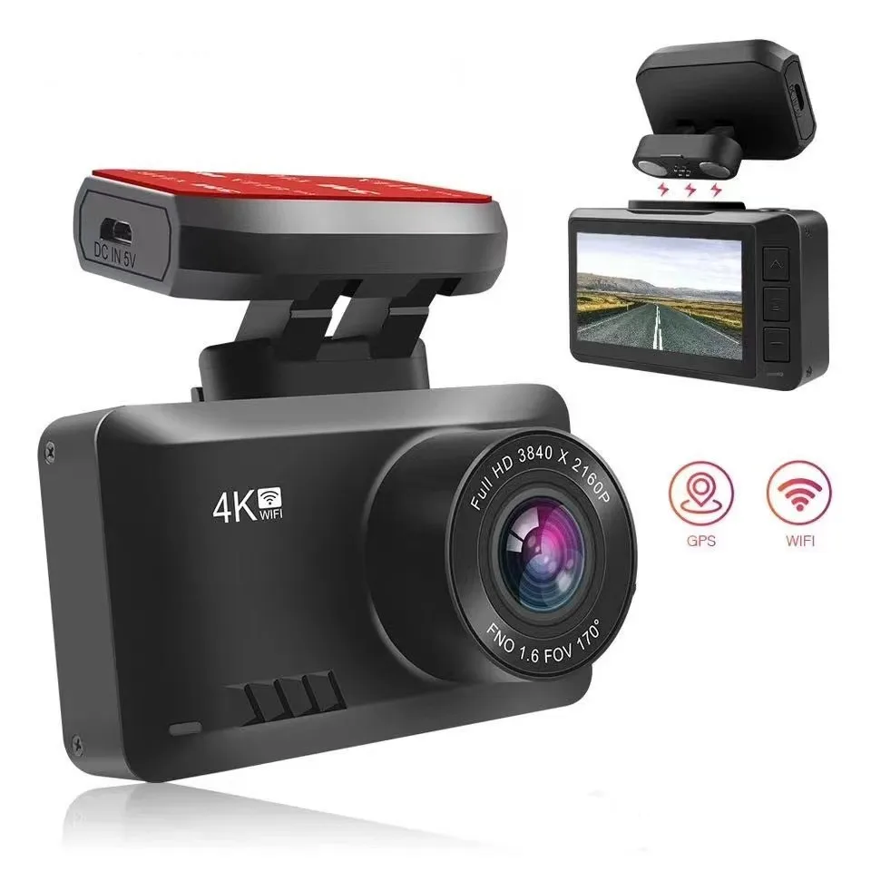 Dashboard2.45-Inch 4K Dual-Lens Front & Rear Car Camera with 1080P Reversing WiFi Global Positioning System Global Car Recorder