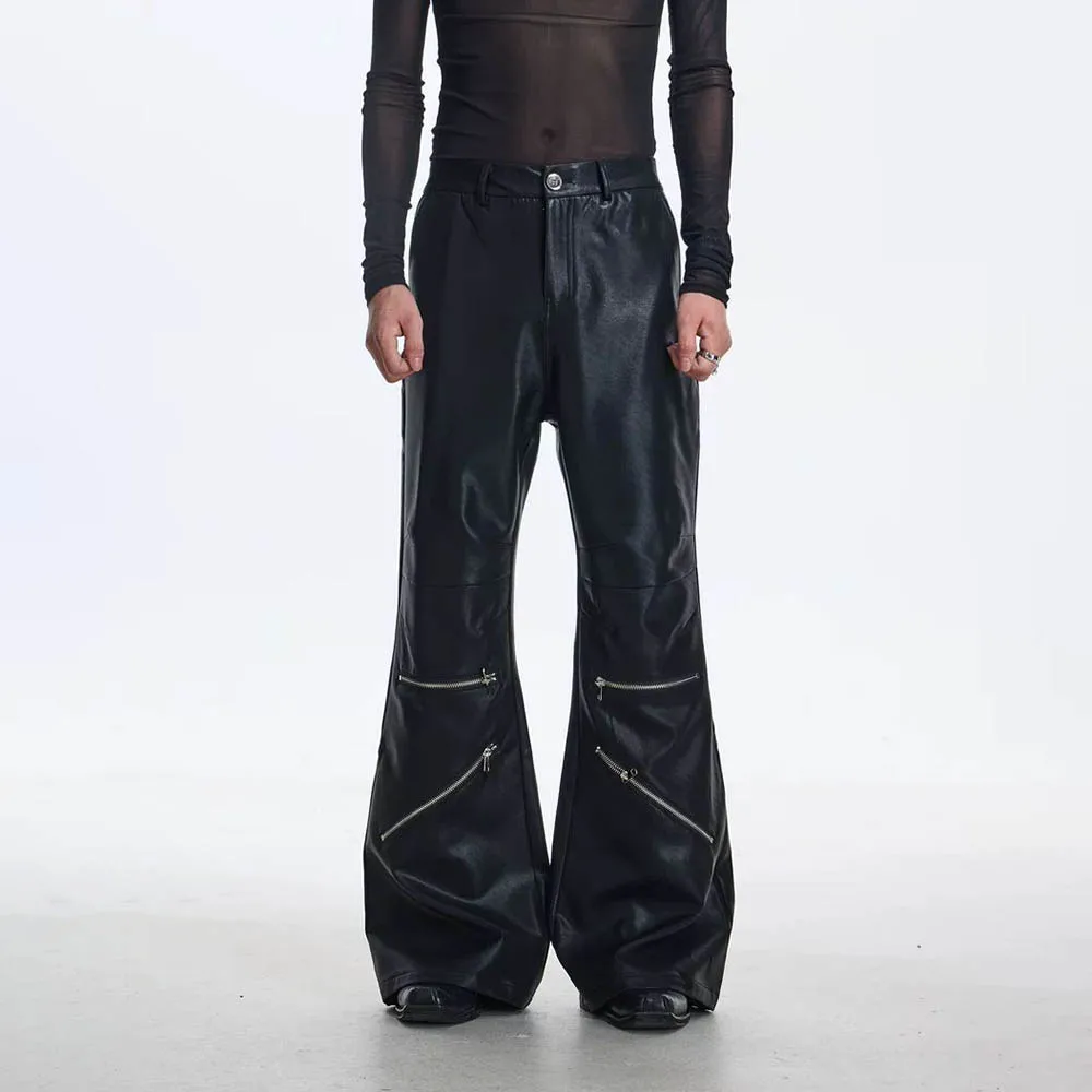 

Autumn Male Deconstructed Zipper Leather Trousers American Retro Fashion Trend High Street Casual Loose Niche Men's Bottoms 2025