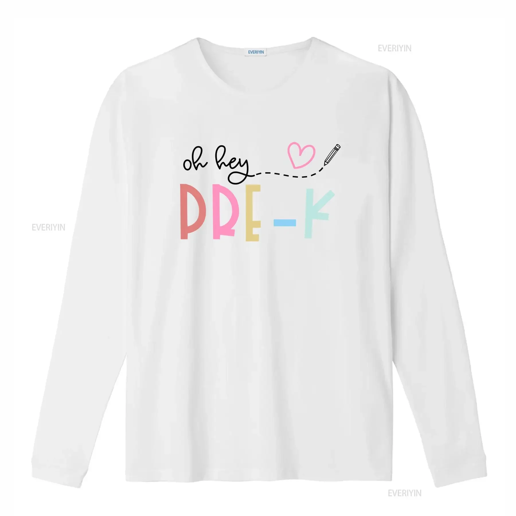 Cute Pastel Reverse Pre K Heart Pencil Print Casual T Shirt vintage Washed Soft designer clothes graphic fashion streetwear