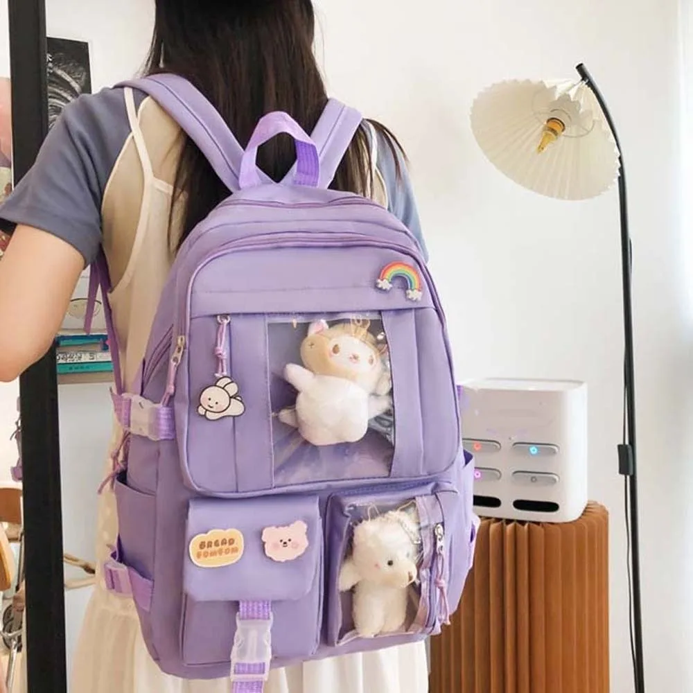 Solid Color Nylon Ita Backpack Durable Dust-proof Students School Bag Transparent with Large Capacity Daypack for Gift