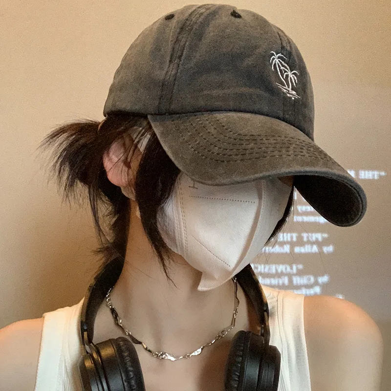 New Fashion Unisex Washed Cotton Cap Coconut Tree Embroidery Vintage Baseball Cap Men Women Casual Outdoor Dad Hats