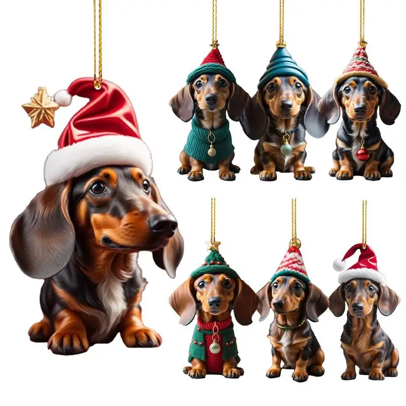 Adorno de perro de dibujos animados de Navidad, colgante de acrílico, decoración de cachorro divertido, árbol de Navidad, colgante de mochila, regalo de Año Nuevo