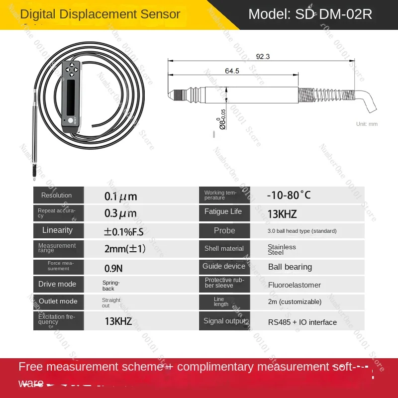 0.1 μm Contact Displacement Sensor SDM Grating Megatron Thickness Flattening Shaft Diameter Runout 485 Communication