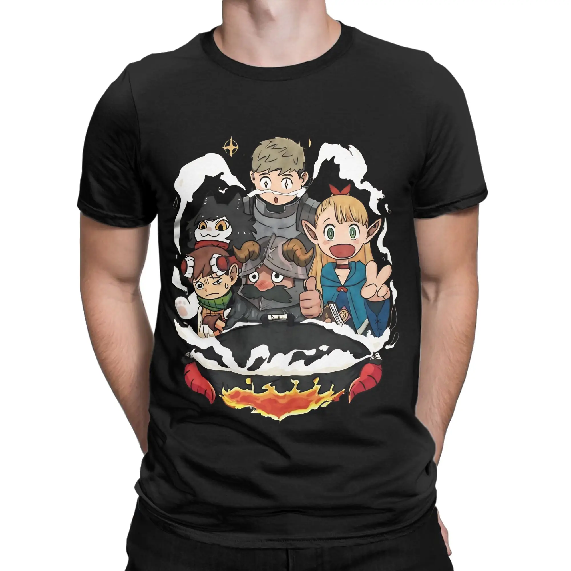 dungeon meshi Cooking Graphic Funny 100% Cotton T-Shirt Dungeon Meshi Tees Tops For Men