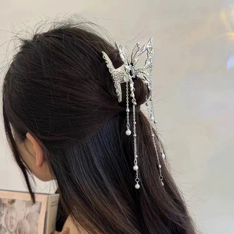 1pc elegant hollow liquid butterfly fringe hair clip women\'s half tie hair clip clip Shark clip headpiece clip