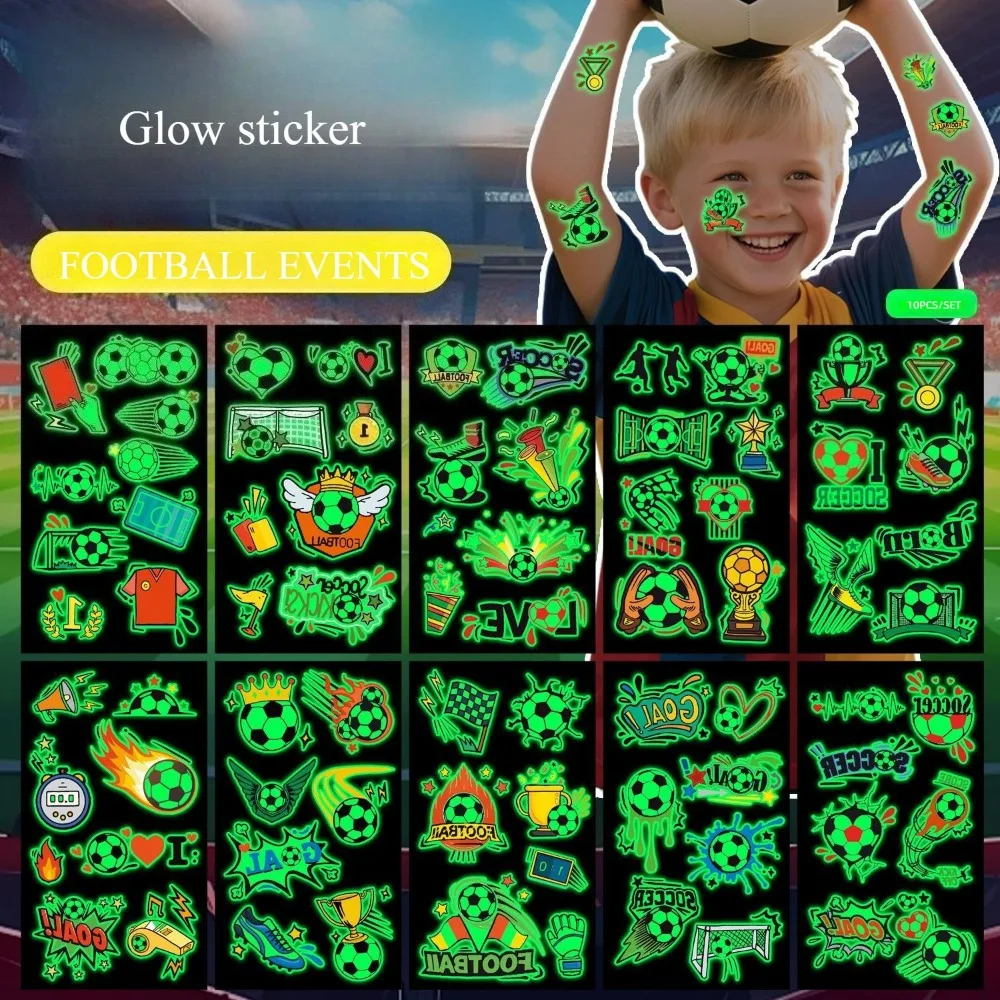

10pcs Football Events Glow-in-the-dark Temporary Tattoo Kids Stickers Face Body Transfer Fun Party Props Gift（Random Packaging）