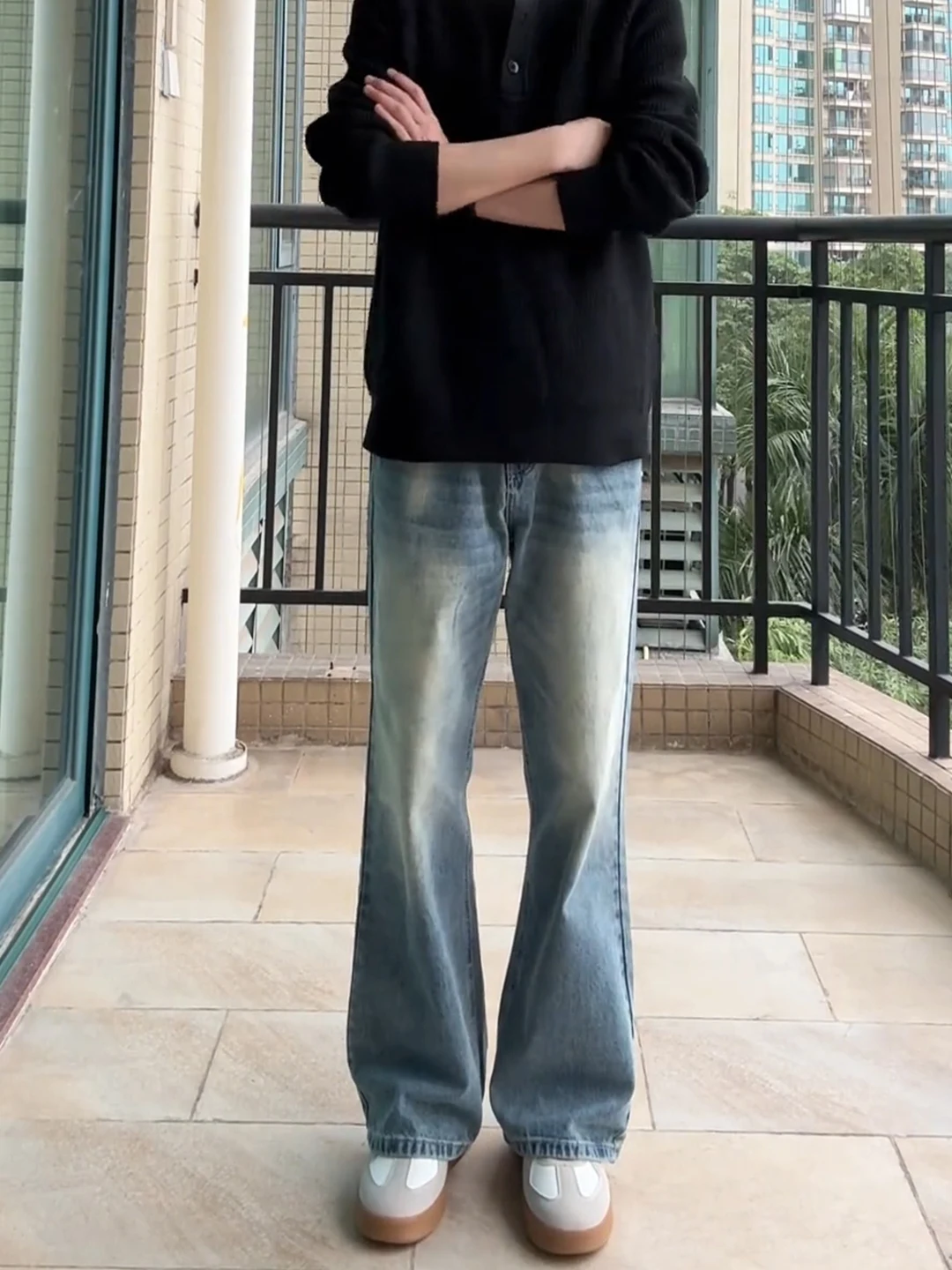 

Мужские джинсы-клеш в стиле ретро, синие, осенне-зимние, прямые, с зауженным низом, Cleanfit Rise