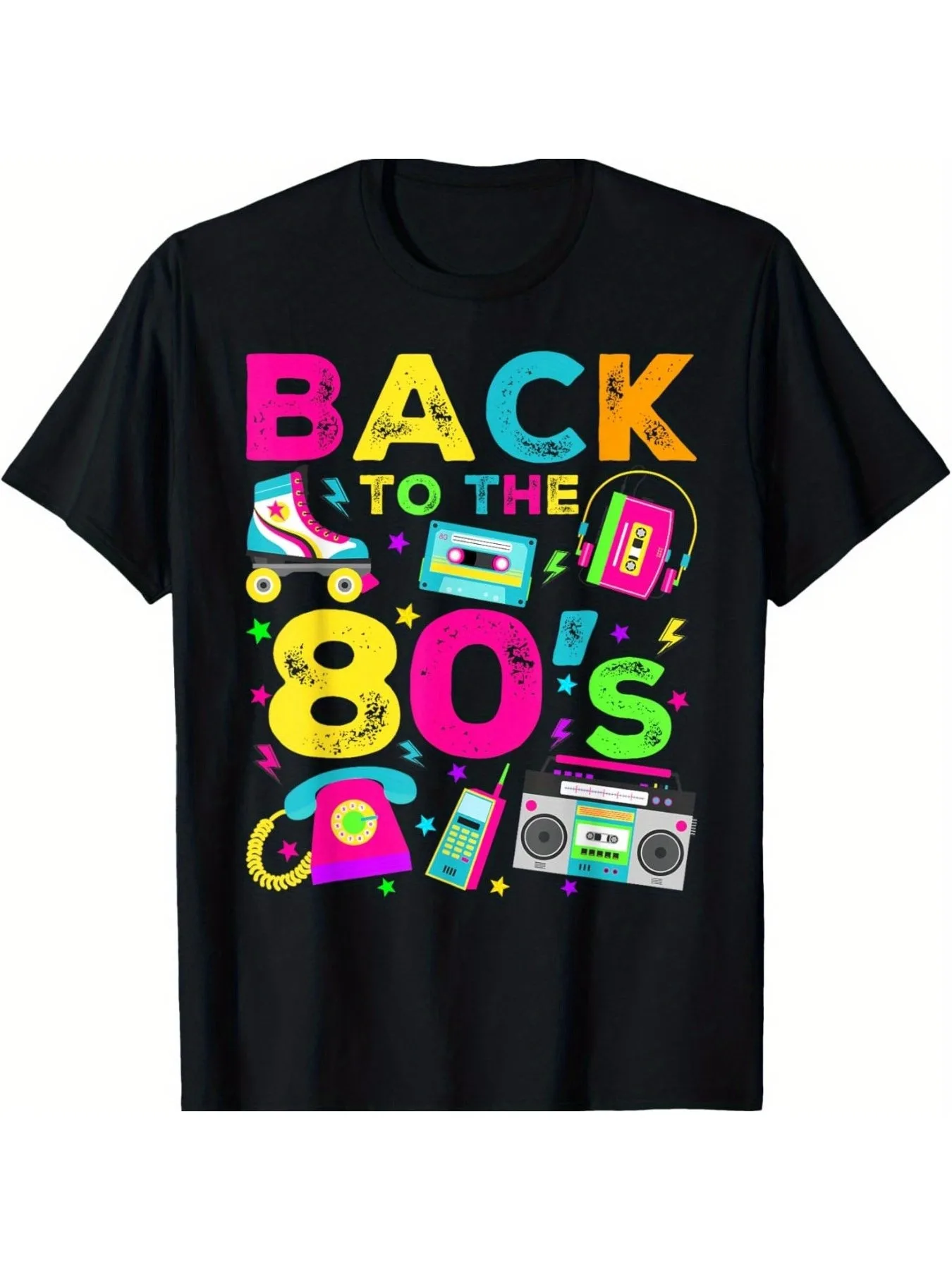 Back To 80's 1980s Vintage Style Eighties Retro Party T-Shirt Crew Neck Summer Comfortable Casual Short Sleeve T-Shirt