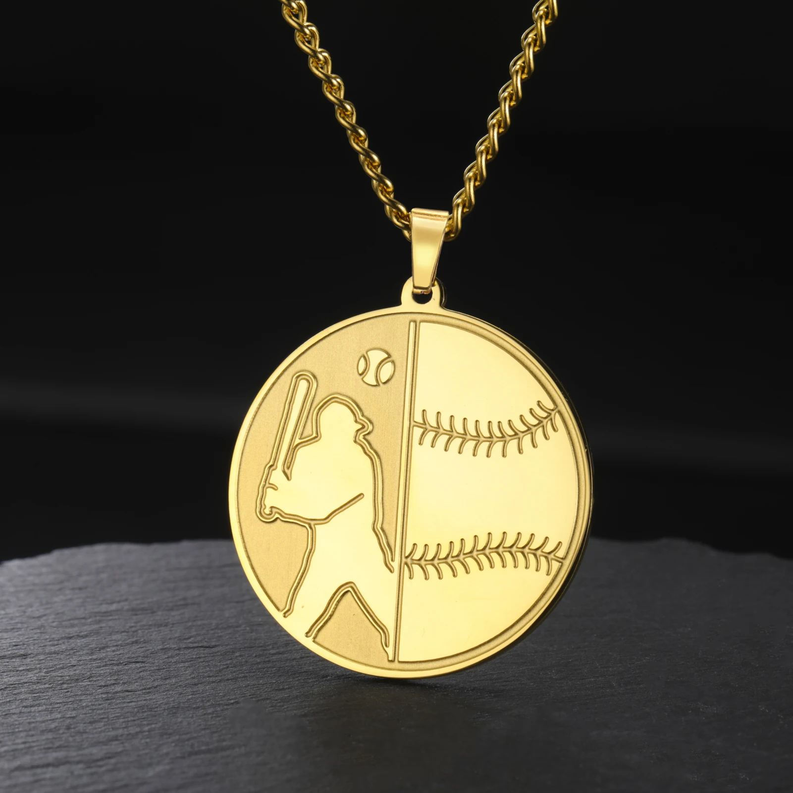 

Kkjoy Stainless Steel Classic Punk Baseball Pendant Necklace for Women Gold Color Minimalist Fashion Jewelry Gifts