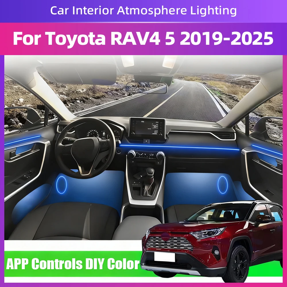 For Toyota RAV4 5 2019-2025 Interior Atmosphere Lighting LED Strip with All 64Color Combinations and Multiple Lighting Pattern