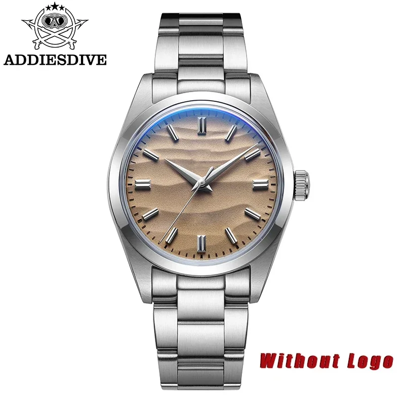 ADDIESDIVE Men's Watch Without Logo AD2030 36mm Dress Quartz Watch 100m Waterproof 3D Sand Dial Domed Glass Wristwatch for Men