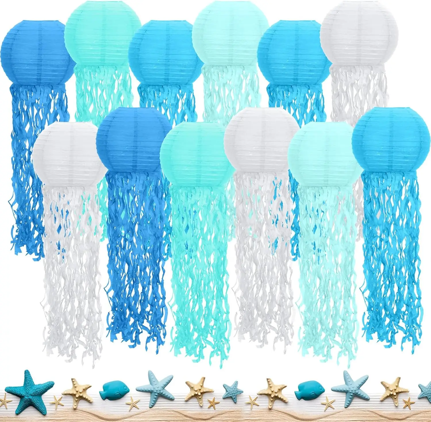 Hanging Jellyfish Paper Lanterns Under The Sea Ocean Party Decorations Jelly Fish Decor for Mermaid Beach Theme Birthday Party view 2