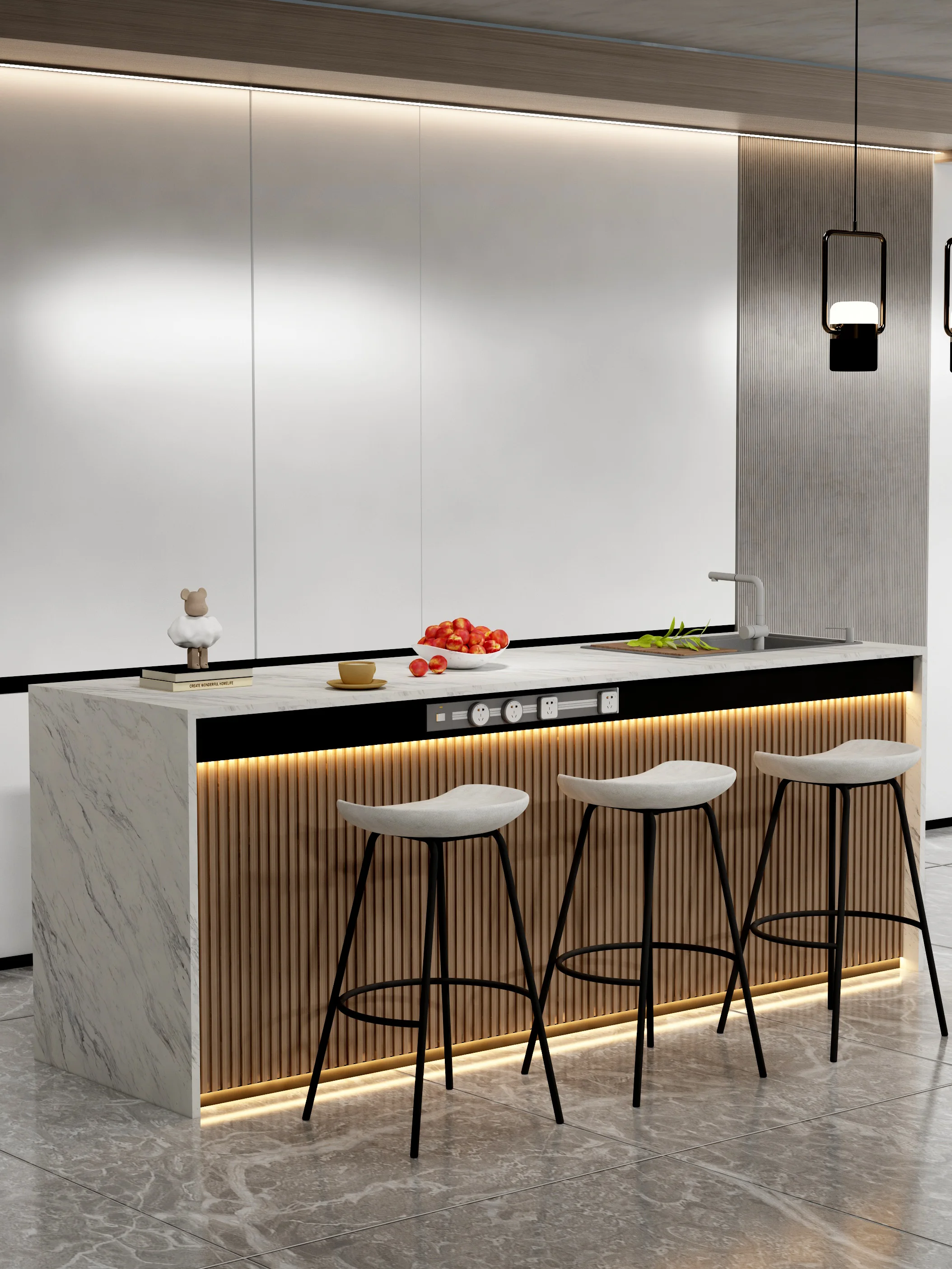 

Bar partition dining table integrated marble guide cabinet