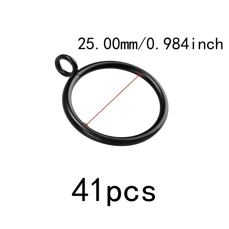 41 pcs 25mm Iron Drapery Rings Smooth Sliding On Rod, designed for Bedroom Blackout Drapery, Black Iron Material