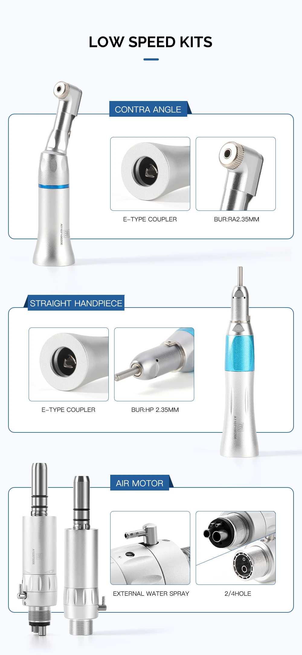 AZDENT Set Dental Hochgeschwindigkeits-Handstück LED Integrierter E-Generator Niedriggeschwindigkeits-Kit 2/4 Löcher Druckknopf Keramiklager Luftscaler – Detail 32