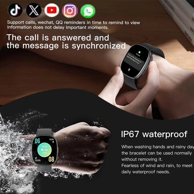 2024 Nowa moda Sportowy smartwatch dla mężczyzn Kobiety IP67 Wodoodporne połączenie Bluetooth 120+ Tryb sportowy Smartwatch z trackem fitness dla IOS