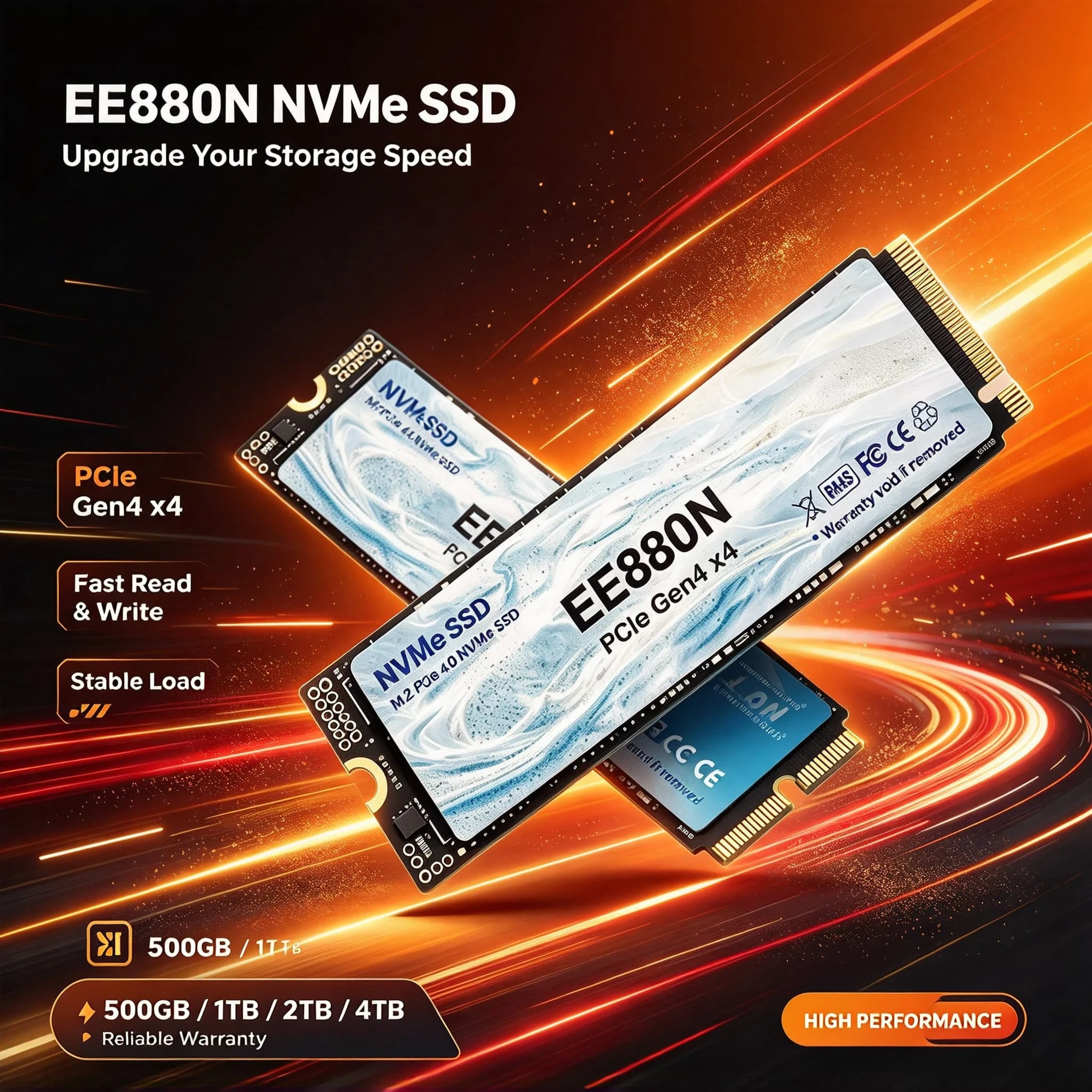 EE880N M.2 NVMe Internal Solid State Drive, 500GB/1TB/2TB/4TB, High Performance, Gaming Work PC Notebook, Laptop Office PC