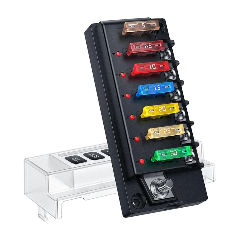 

12V Fuse Block 6 Circuit Blade Fuse Box Kit With LED Indicator ATO Blade Fuse Block With Cover Car Fuse Box