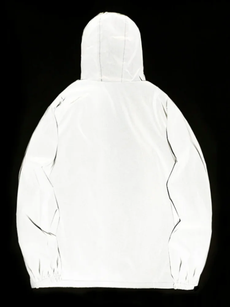 Men's Hip Hop Waterproof Windbreaker Hooded Jacket Night Reflective Double Fabric Zipper Coats Outwear for Dancer